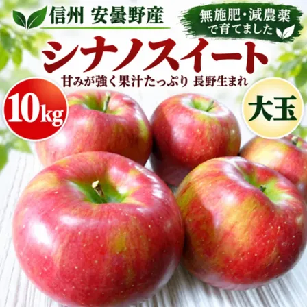 【信州安曇野産】シナノスイート｜大玉10kg｜無施肥・減農薬｜甘みと果汁たっぷり