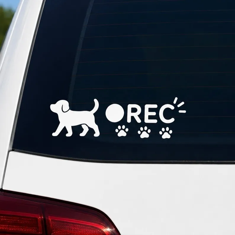 犬と肉球 REC ドラレコ録画中 カッティングステッカー（ホワイト）【44】