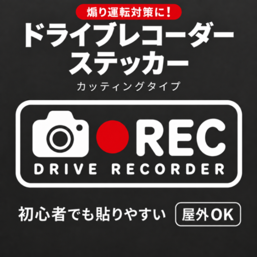 シンプルだから映える♪ ドラレコ録画中 REC 車 ステッカー 白 赤【45】