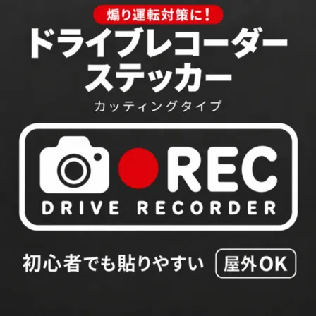 シンプルだから映える♪ ドラレコ録画中 REC 車 ステッカー 白 赤【45】