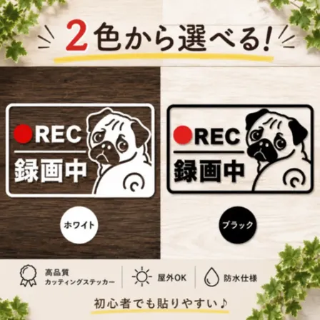 選べる2色！可愛く録画中アピール♪パグ 犬 REC ドラレコ ステッカー【47】