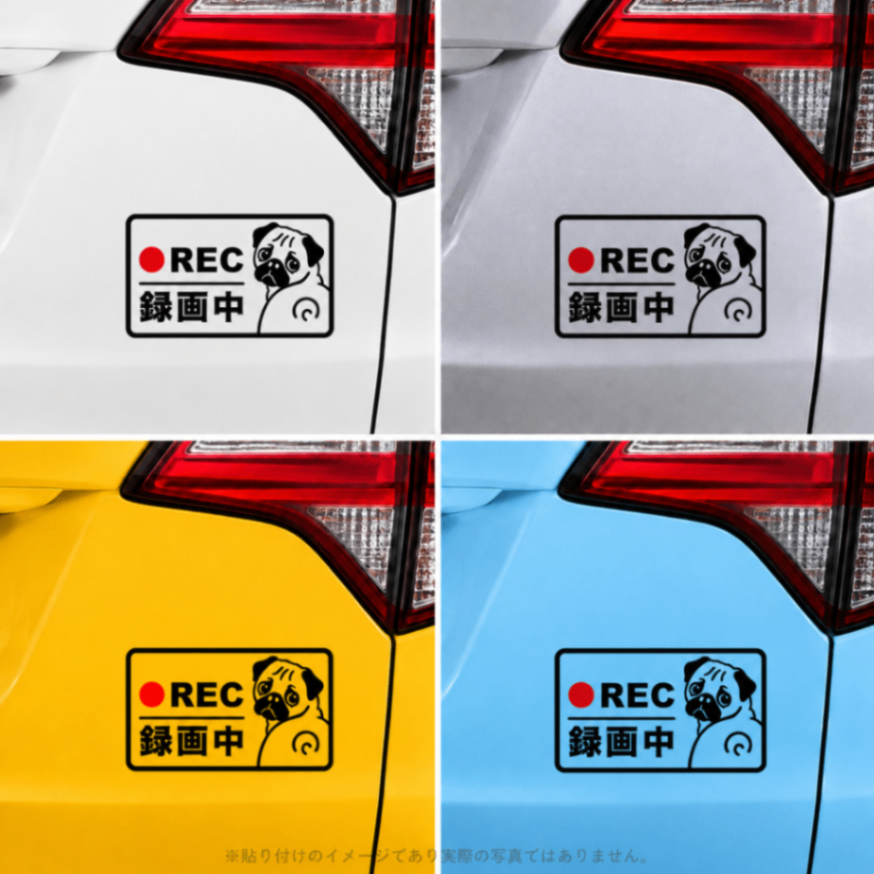 選べる2色！可愛く録画中アピール♪パグ 犬 REC ドラレコ ステッカー【47】