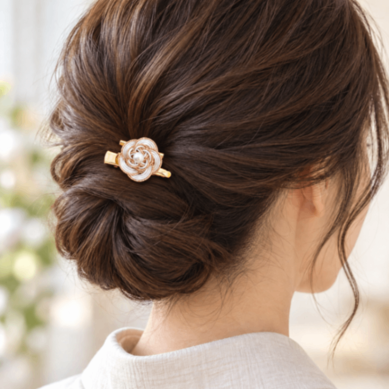 水引2WAYブローチ・ヘアクリップ｜白×羽衣白×ゴールド（ホワイト）｜ハンドメイド