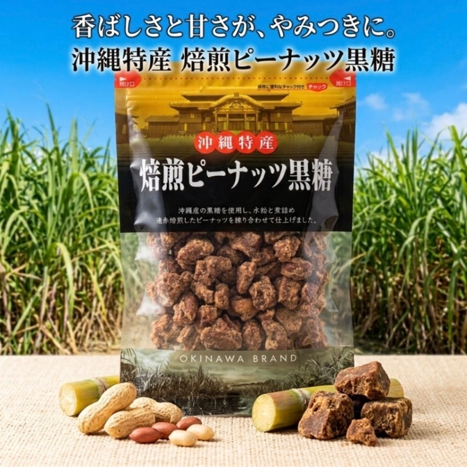 【沖縄特産】焙煎ピーナツ糖 200g｜黒糖とピーナッツの香ばしいお菓子