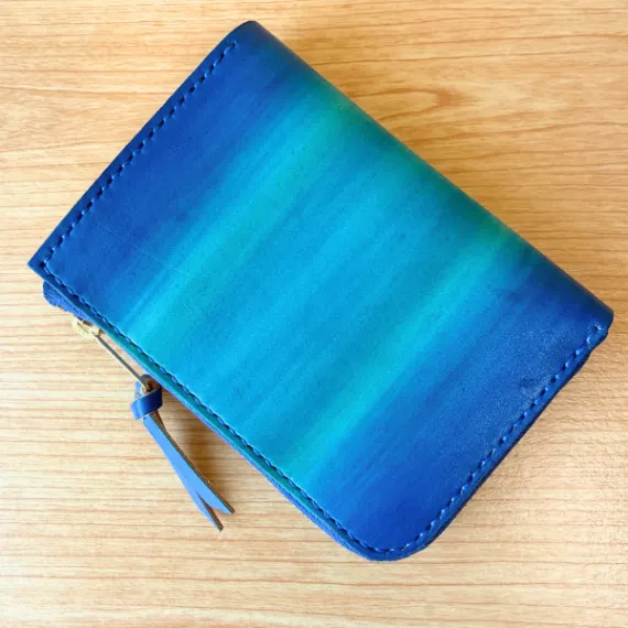 【ハンドメイド】コンパクト手染めヌメ革財布
