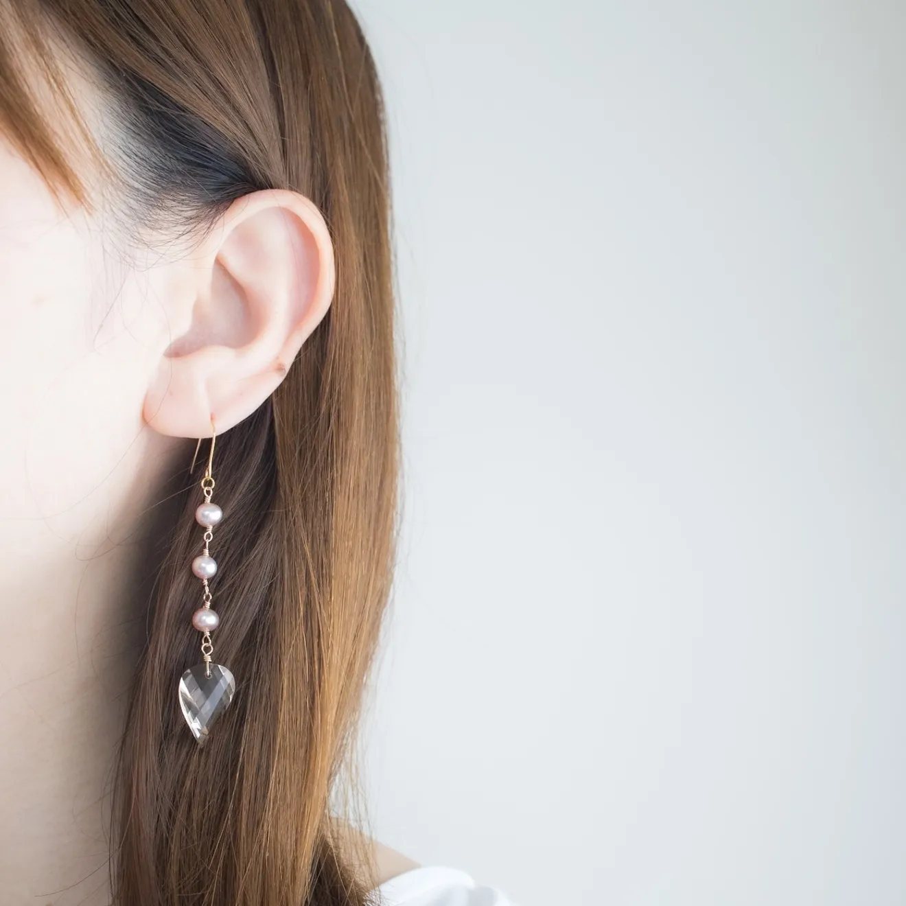 【ハンドメイド】淡水パール スモーキークォーツ 大ぶりピアス