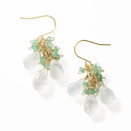 【ハンドメイド】エメラルド ブルームーンストーン 戯れピアス