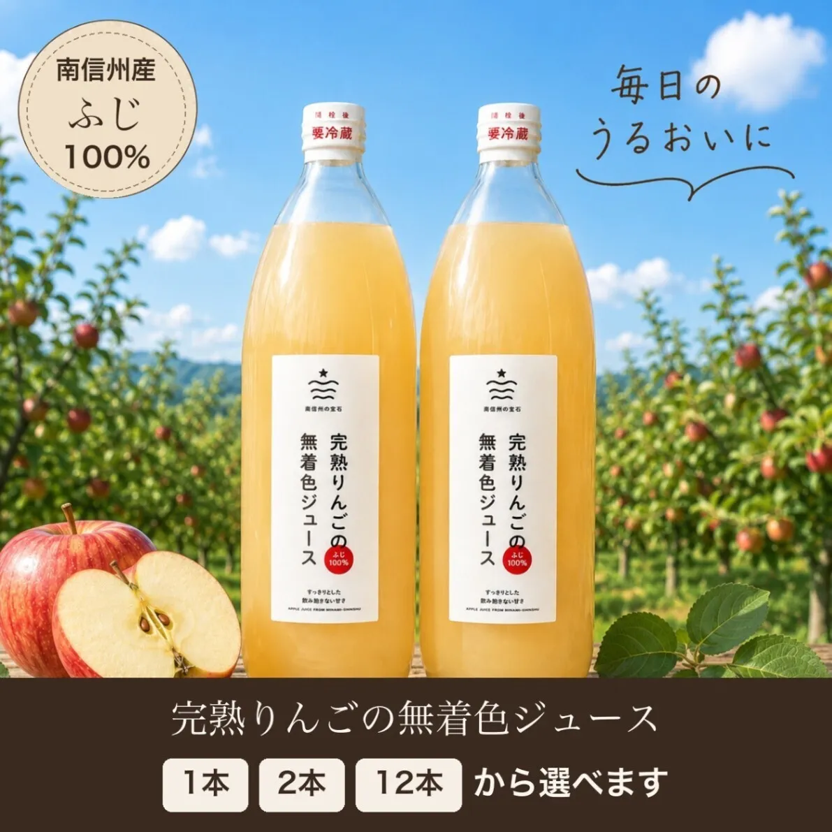 【秋の味覚】南信州産100％りんごジュース（無添加・無着色）1L【1本から選べる】
