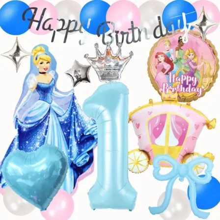 数字が選べる♪ シンデレラ ディズニー ハート リボン  風船 誕生日 飾り付けセット バルーン