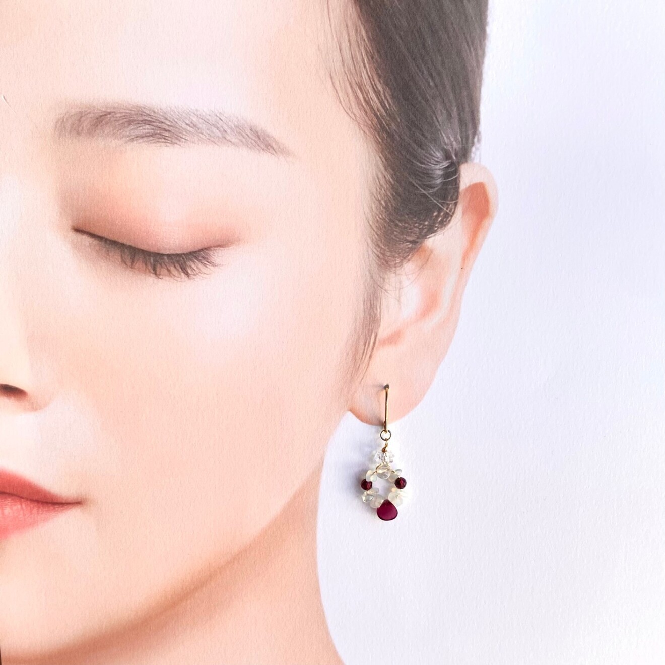 月影のセレナーデ｜ガーネット・ムーンストーン・水晶 ピアス・イヤリング