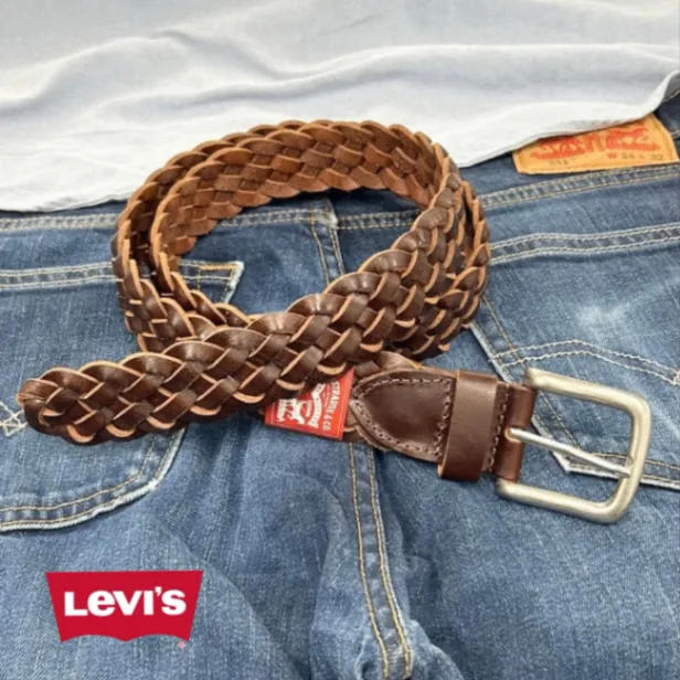 【Levi's】35mm 牛革メッシュベルト 6607 ブラック・チョコ