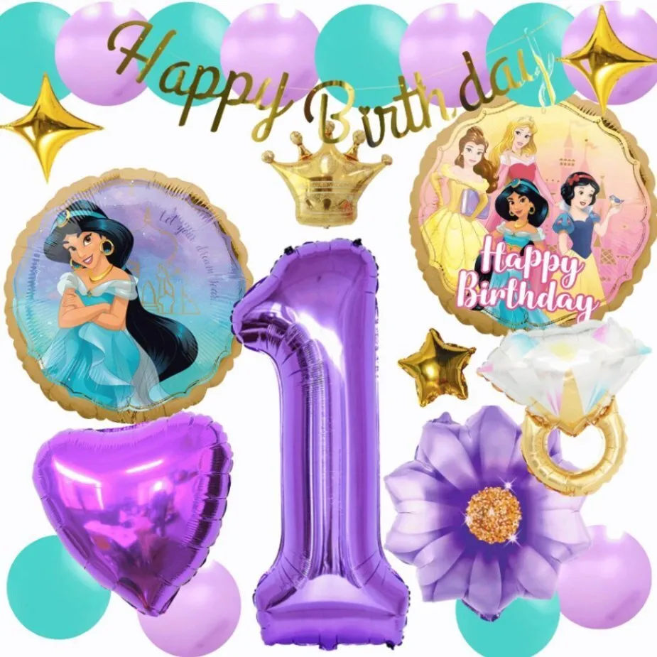数字が選べる♪ ジャスミン ディズニー ハート プリンセス 風船 誕生日 飾り付けセット バルーン