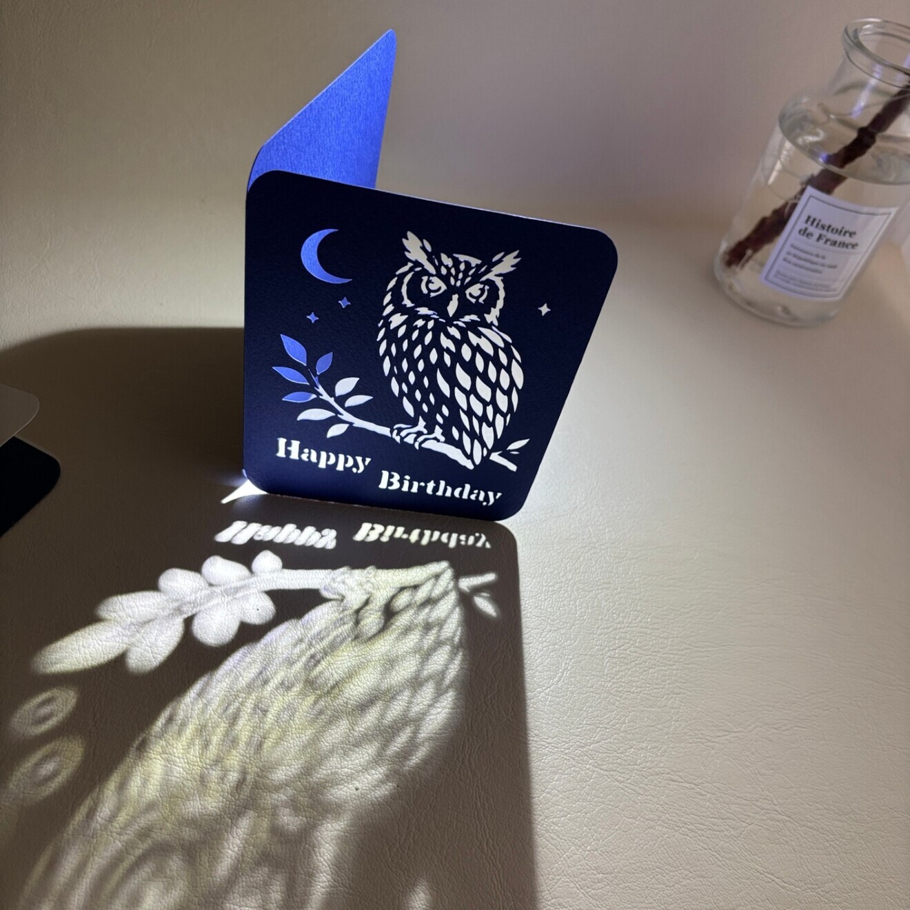 フクロウのメッセージカード　選べる色とメッセージ　切り絵デザイン　1セット