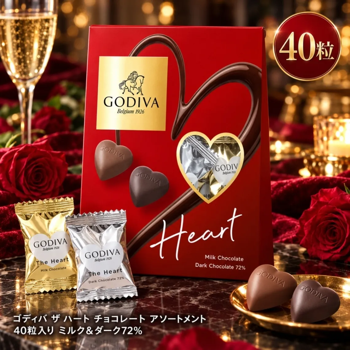 ゴディバ ザ ハート チョコレート アソートメント 40粒入り ミルク