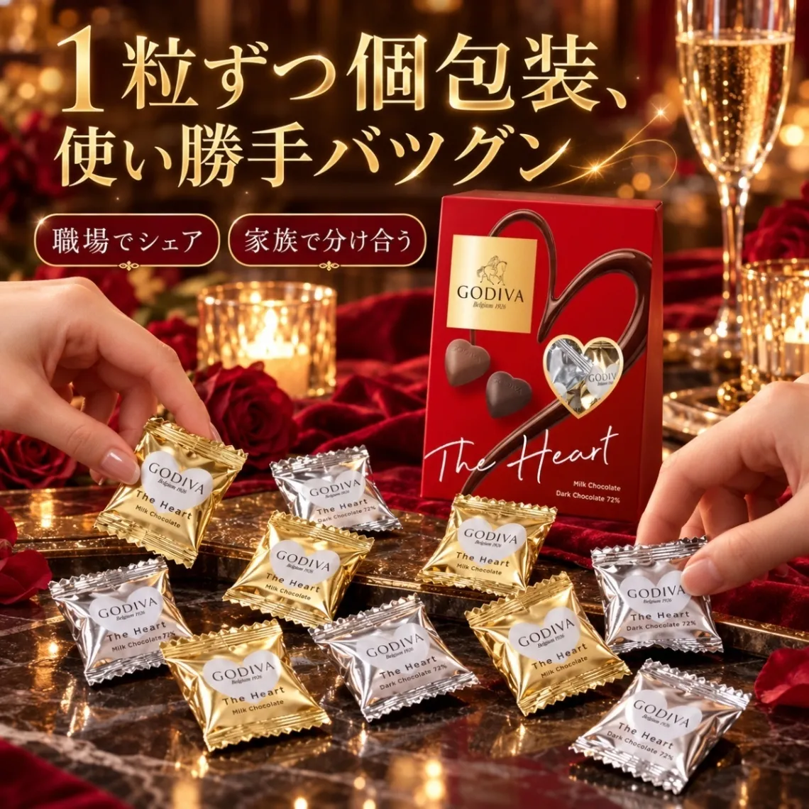 ゴディバ ザ ハート チョコレート アソートメント 40粒入り ミルク