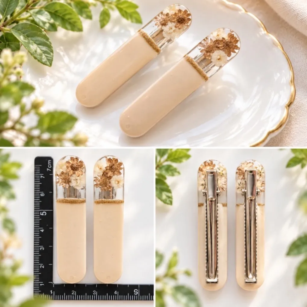 【ハンドメイド】ドライフラワー レジンヘアクリップ 2個セット