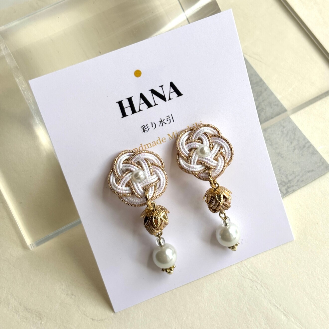 水引2WAYブローチ・ヘアクリップ｜白×羽衣白xゴールド（ベージュ）｜ハンドメイド