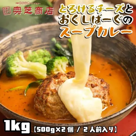 奥芝商店 とろけるチーズとおくしばーぐのスープカレー 1kg 元祖 海老だし ハンバーグカレー