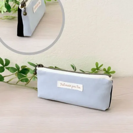 【紀州オックス】ミニミニポーチ｜シルバーグレイ×ブラック（バイカラー）スリム