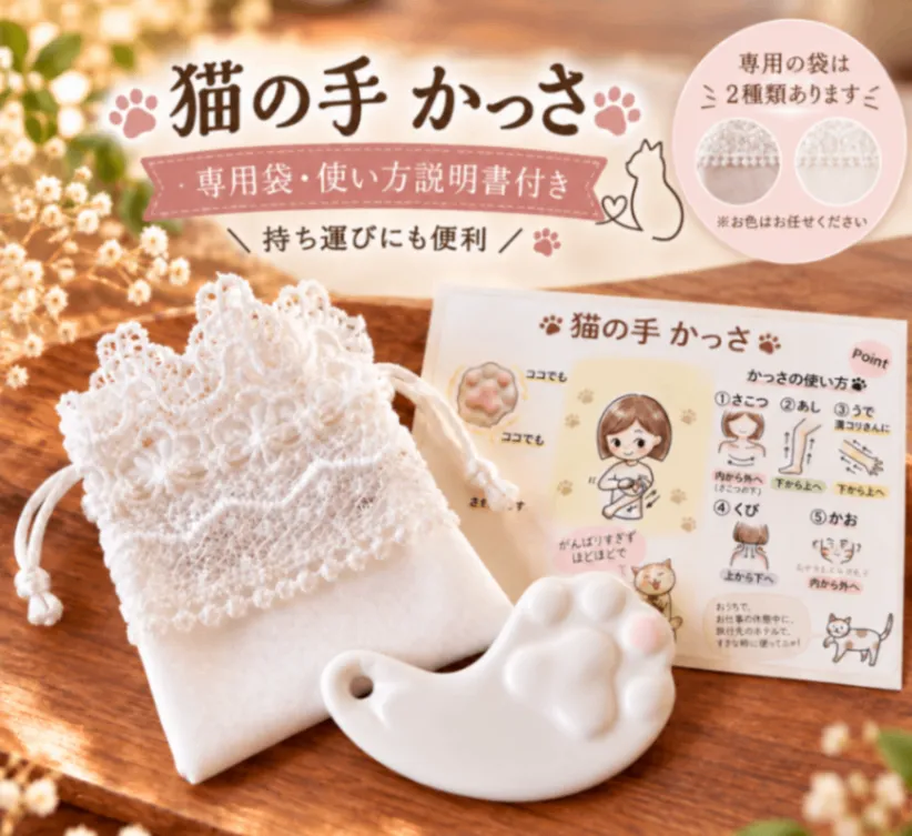 【猫の手かっさ】脚、腕、首、顔のセルフケアにおすすめ　袋付き