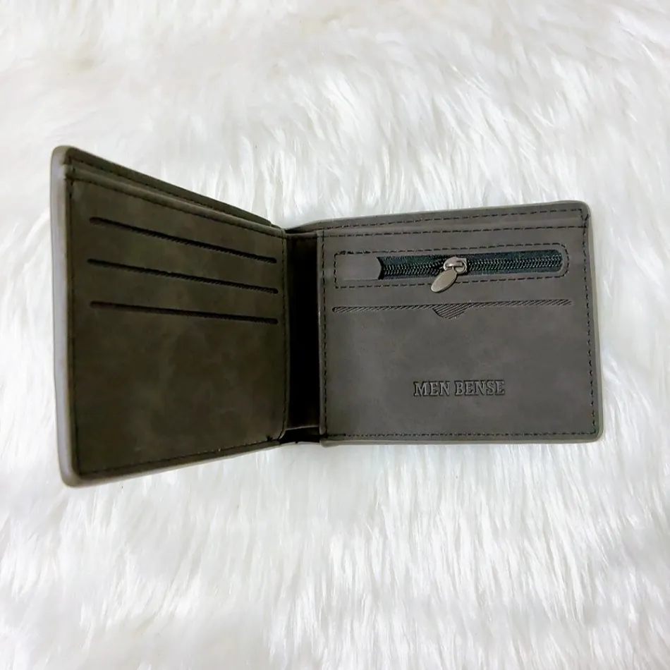 二つ折り財布 メンズ ブラック 黒色 薄型 コンパクト 小銭入れ 横型 PU