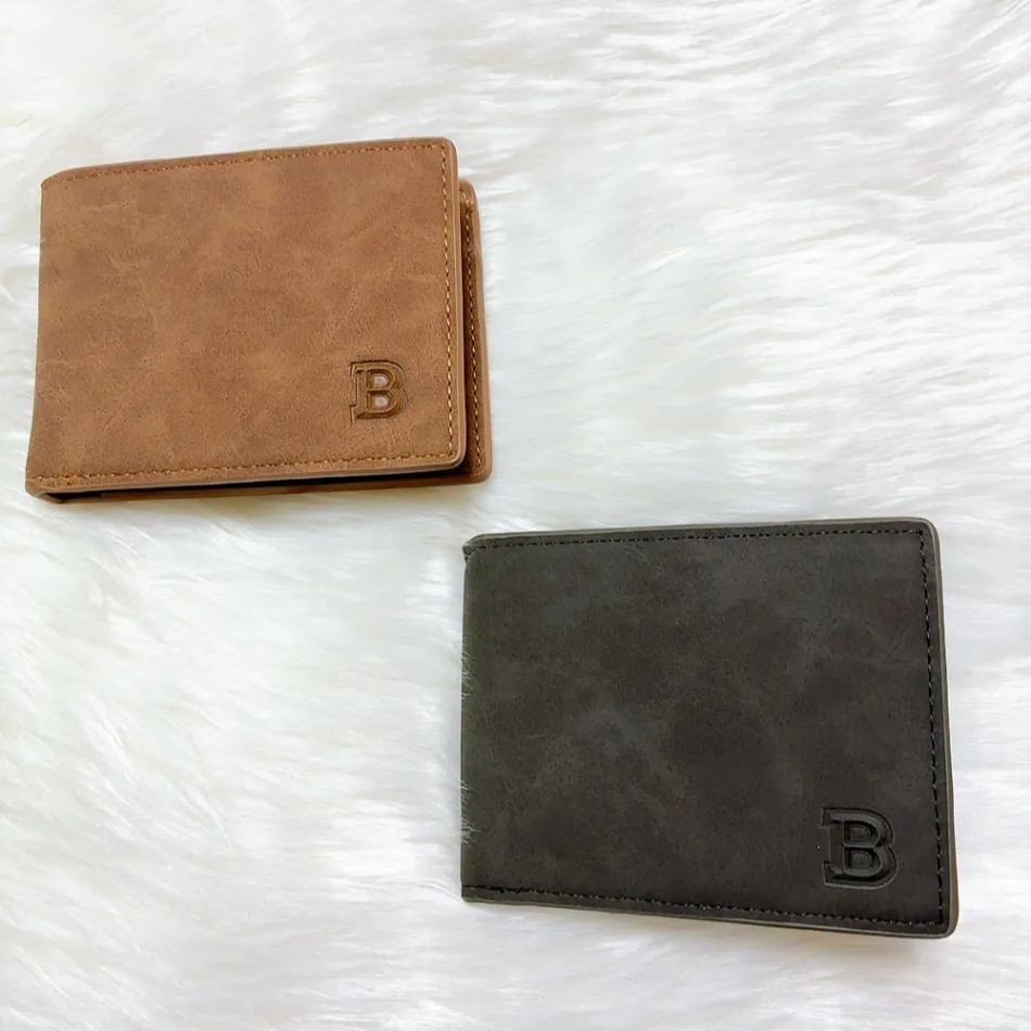 二つ折り財布 メンズ ブラック 黒色 薄型 コンパクト 小銭入れ 横型 PU