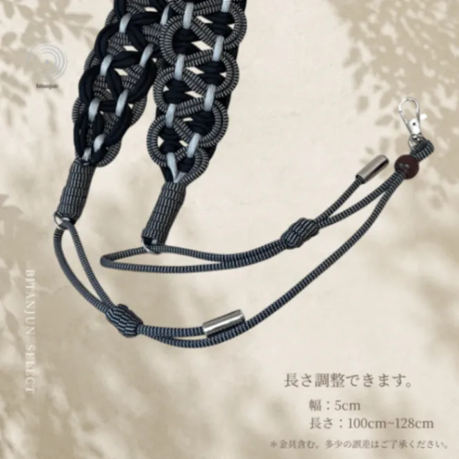 ハンドメイド🌿 パラコード スマホショルダーストラップ「コトノハ」ブラック×ドットモダン黒×シルバー