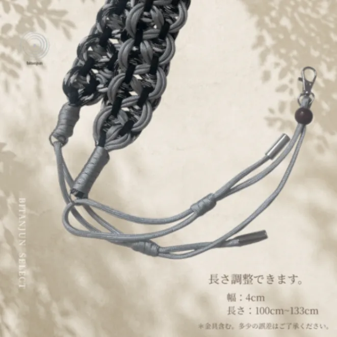ハンドメイド🌿 パラコード スマホショルダーストラップ「YOHAKU」白黒迷彩×シルバー×黒
