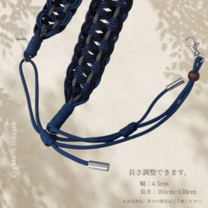 ハンドメイド🌿 パラコード スマホショルダーストラップ「名前のない時間」ネイビー×黒×ドットモダン黒