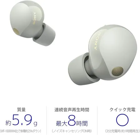 【長期初期不良対応】SONY ワイヤレスイヤホン WF-1000XM5 プラチナシルバー