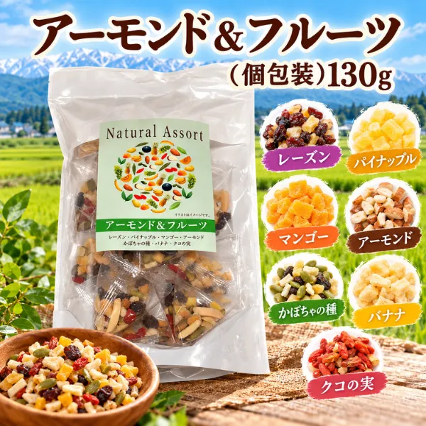 アーモンド＆フルーツ 130g 7種のナッツ・ドライフルーツ 個包装 内山藤三郎商店 老舗