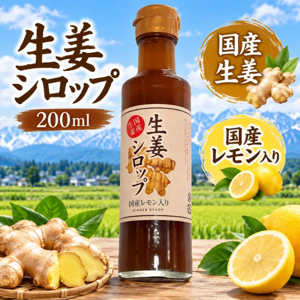 新潟 石山味噌醤油 生姜シロップ200ml 国産生姜 国産レモン入り