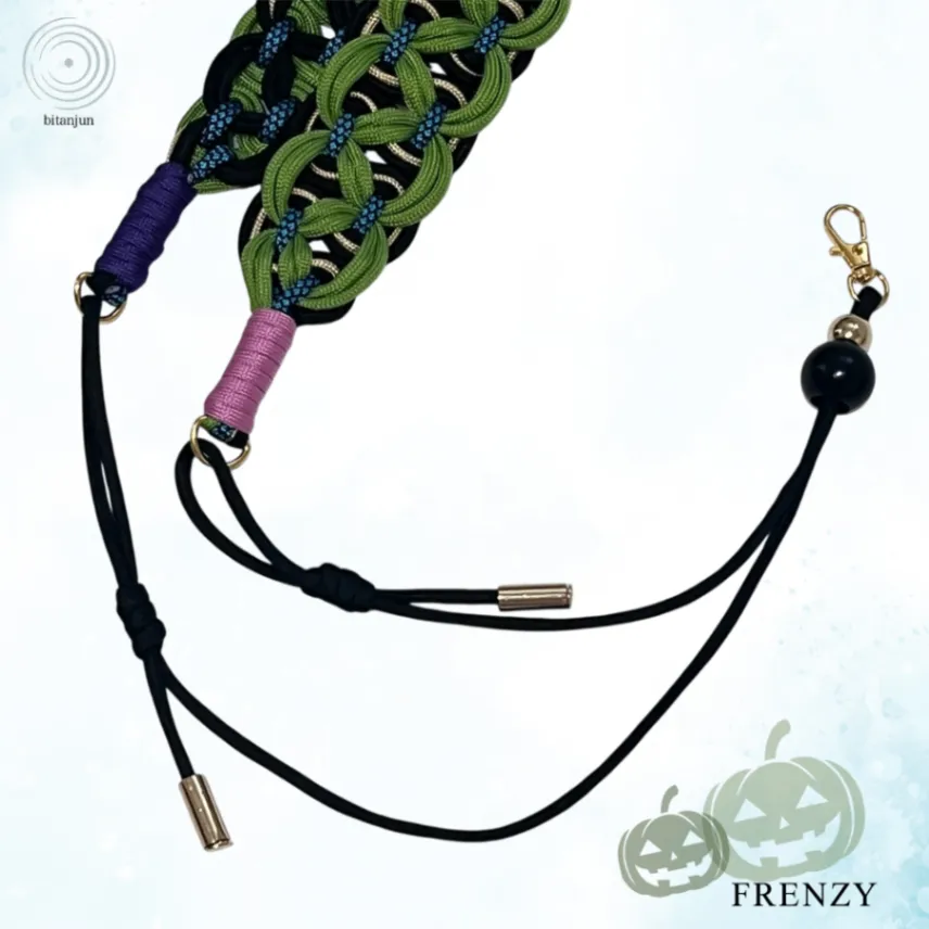 パラコードスマホストラップ 【ハロウィン】「FRENZY｜熱狂の余韻 B 黒×緑×青×金×紫×ピンク