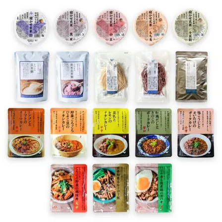18点セット｜寝かせ玄米・とろとろ玄米粥・もちもち玄米めん・黒すりごま塩・無添加カレー・ごちそう丼