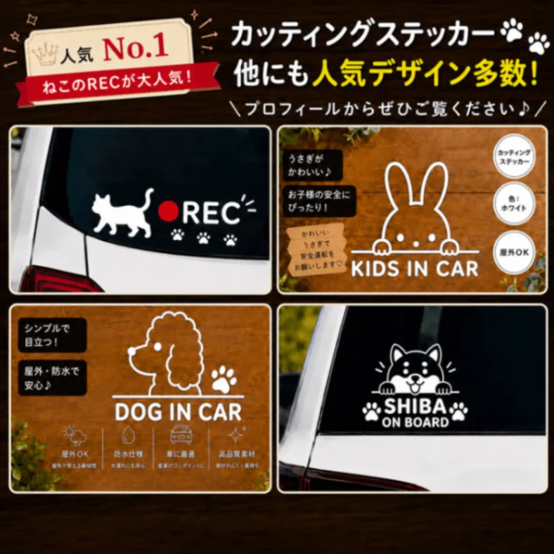 ドラレコ録画中 筆記体  REC カッティングステッカー シール 白 赤【56】