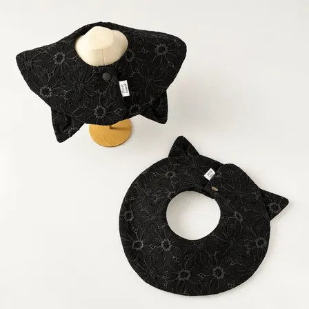 【ハロウィン】ハンドメイド｜ねこみみスタイ｜ブラック花柄刺繍｜よだれかけ｜出産祝い