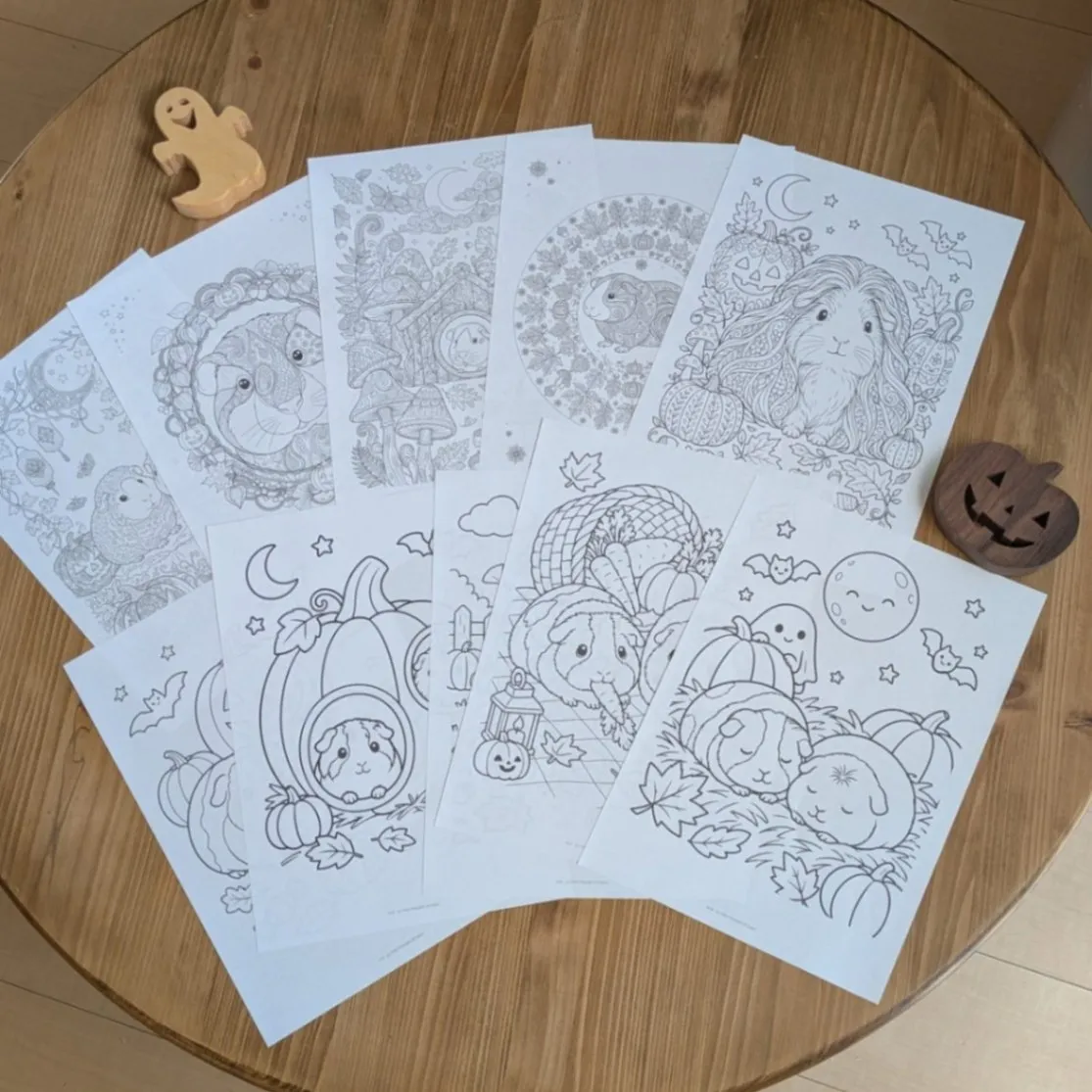 【印刷済み・送料込】ぬりえ10枚　モルモットのハロウィン（子ども向け＋大人向け）A4