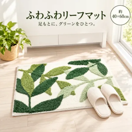 リーフマット 玄関マット リーフ柄 ボタニカル ふわふわ 40×60cm 洗える