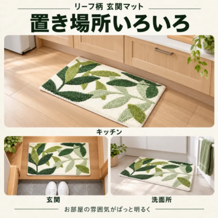 リーフマット 玄関マット リーフ柄 ボタニカル ふわふわ 40×60cm 洗える