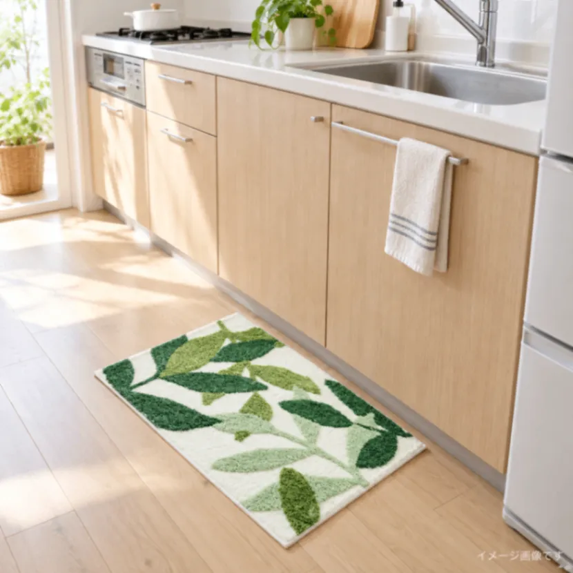 リーフマット 玄関マット リーフ柄 ボタニカル ふわふわ 40×60cm 洗える