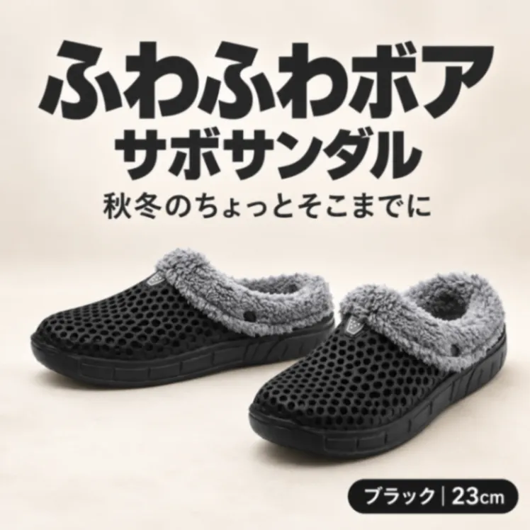 サボサンダル ボア クロッグサンダル 冬用 防寒 ブラック 23cm 男女兼用