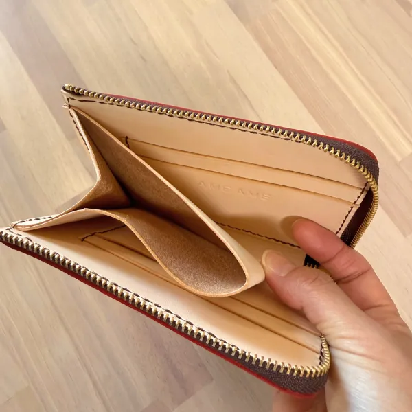 【ハンドメイド】コンパクト手染めヌメ革財布
