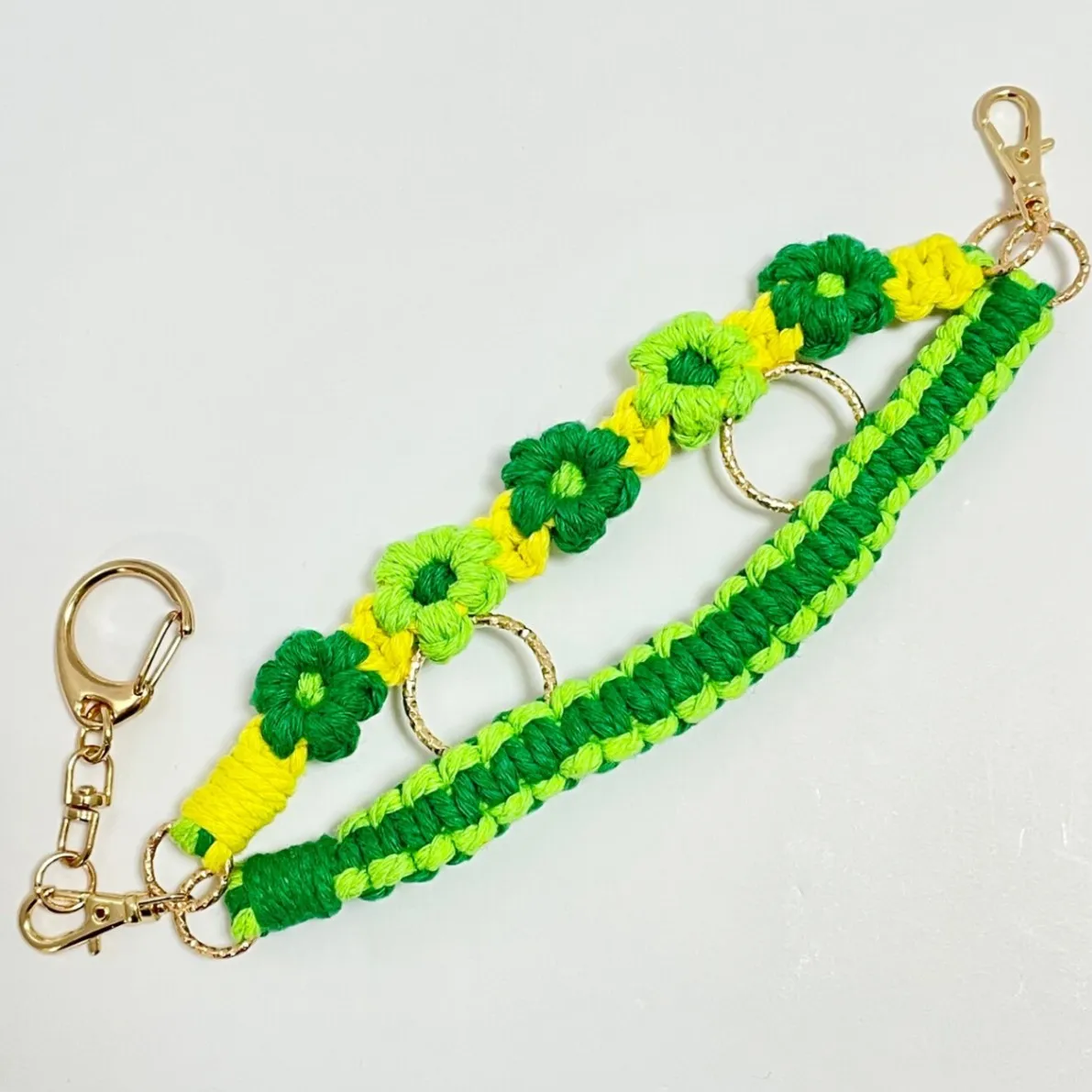 【🦁落とさずお出かけ💕】ライオンちゃんハーネス🦁🌈✨️頑丈マクラメロープ【貯める力】💚緑🌼お花