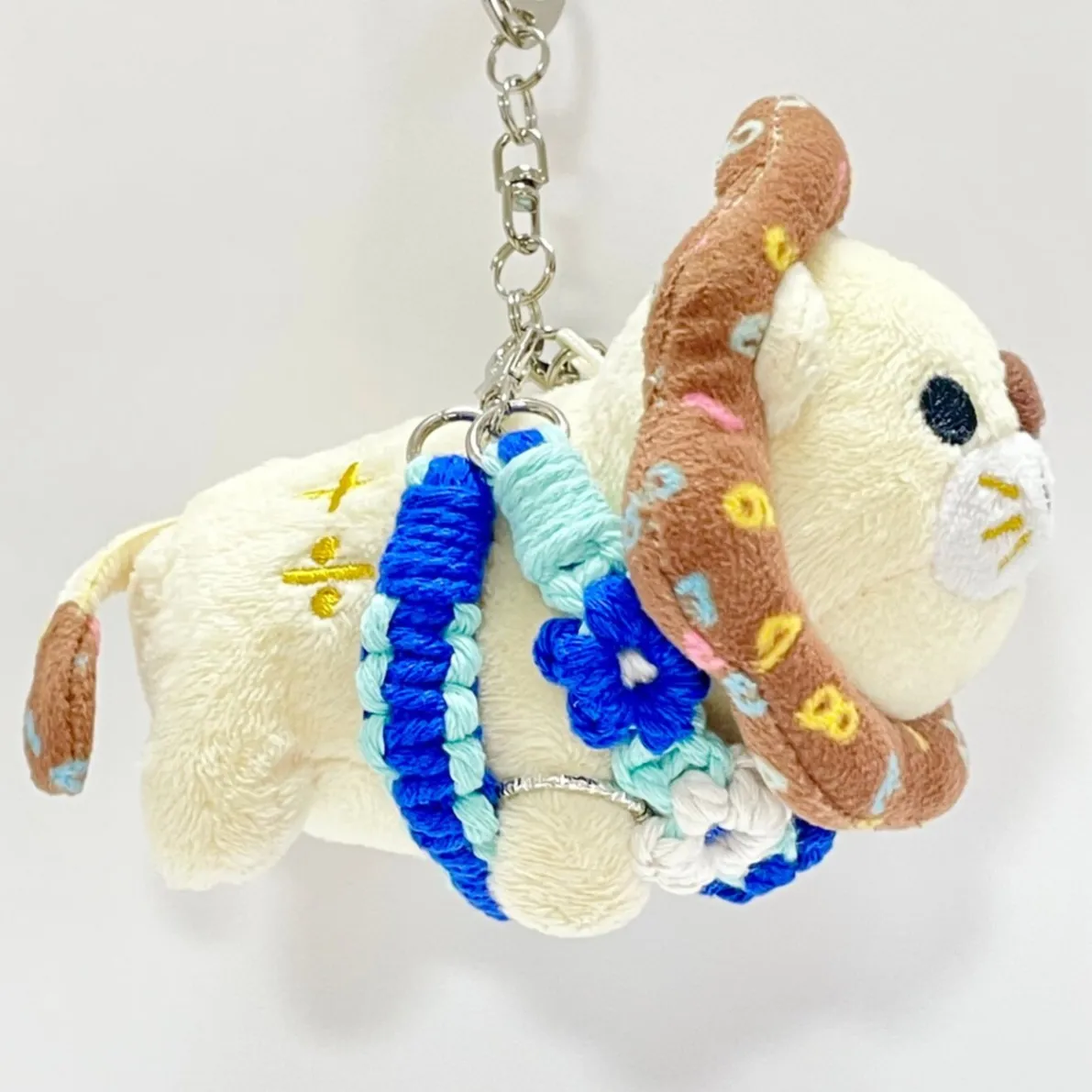 【🦁落とさずお出かけ💕】ライオンちゃんハーネス🦁🌈頑丈マクラメロープ【モルディブブルーホワイト🏖️】
