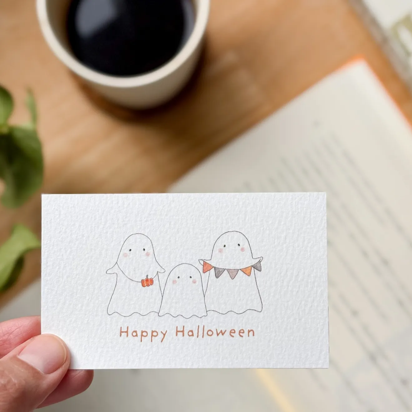 【ハロウィン】『おばけたちから、秋のごあいさつ』ハロウィンミニメッセージカード＊10枚セット＊