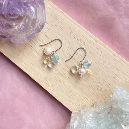 L29 アパタイト・水晶・シトリン・淡水パール｜金色の雨音｜イヤリング・ピアス