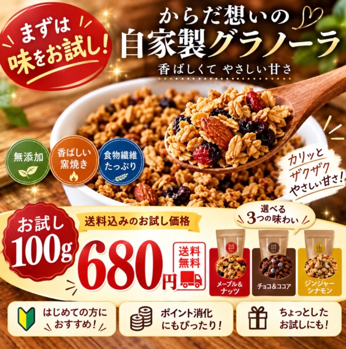 からだ想いの窯焼きグラノーラ　お試しサイズ100g 送料込み