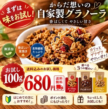 からだ想いの窯焼きグラノーラ　お試しサイズ100g 送料込み