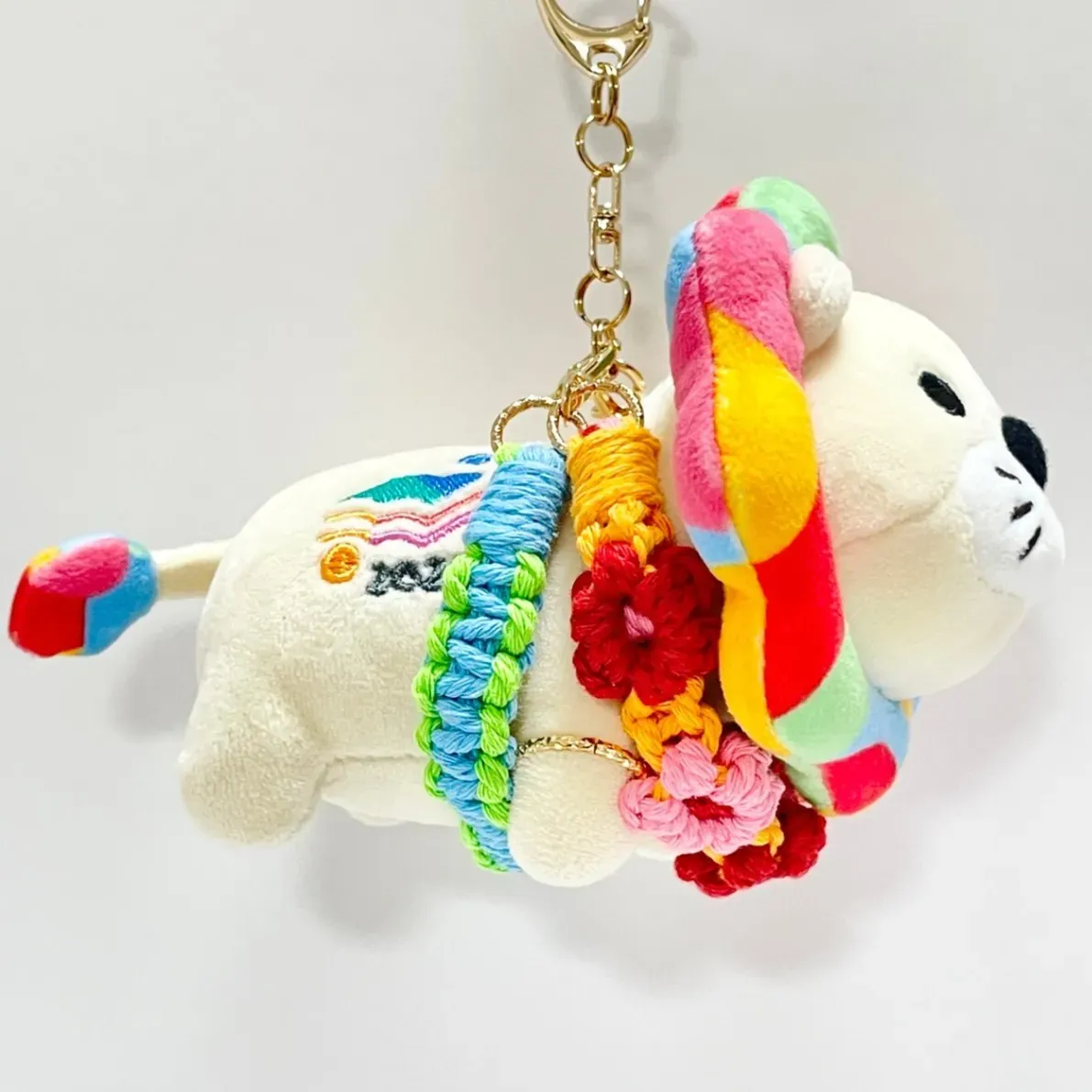 【🦁落とさずお出かけ💕】ライオンちゃんハーネス🦁🌈✨️頑丈マクラメロープ【5つの力🌸フェスカラー】