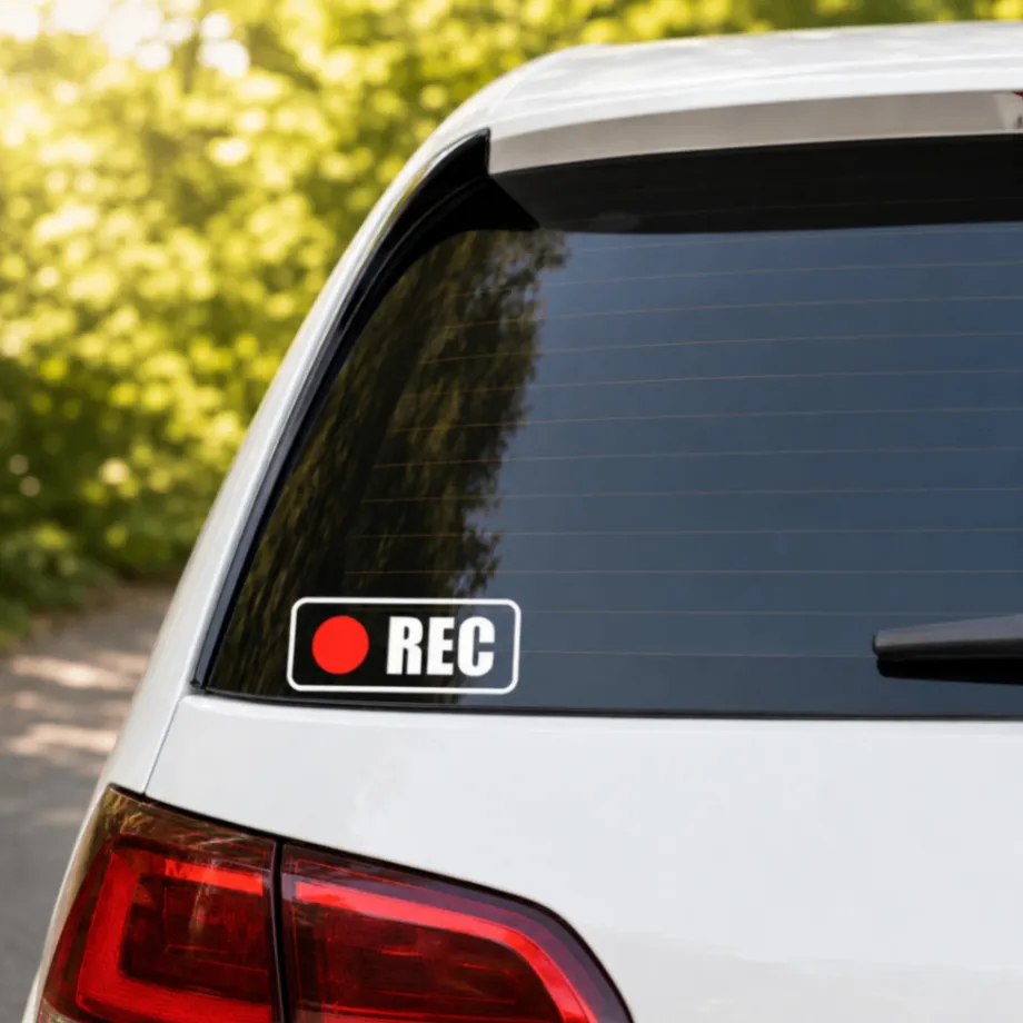 あおり運転対策に！ ドラレコ録画中 REC カッティングステッカー 白赤【57】